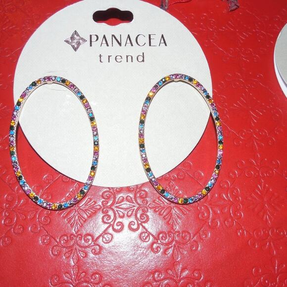 Panacea Disco Homecoming Prom Cocktail  Pave Baubles Oval Earrings & Necklace - Picture 4 of 6